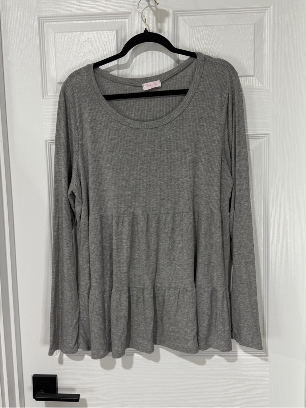 Pink Lily Grey Long-Sleeve Peplum Tunic